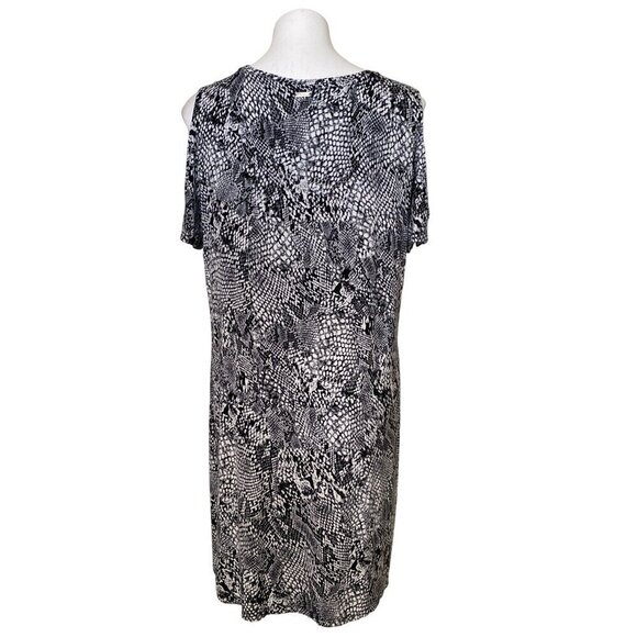 Calvin Klein Snake Print Cold Shoulder Dress, Black White Women's Size L - Picture 5 of 10